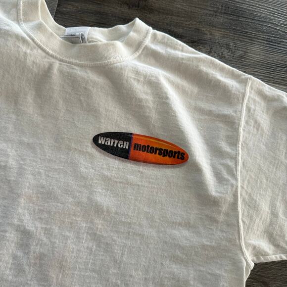 Vintage 1990s Warren Motorsports‎ Orange Blue Shockwave Muscle Car Hot Rod Shirt - Picture 4 of 8